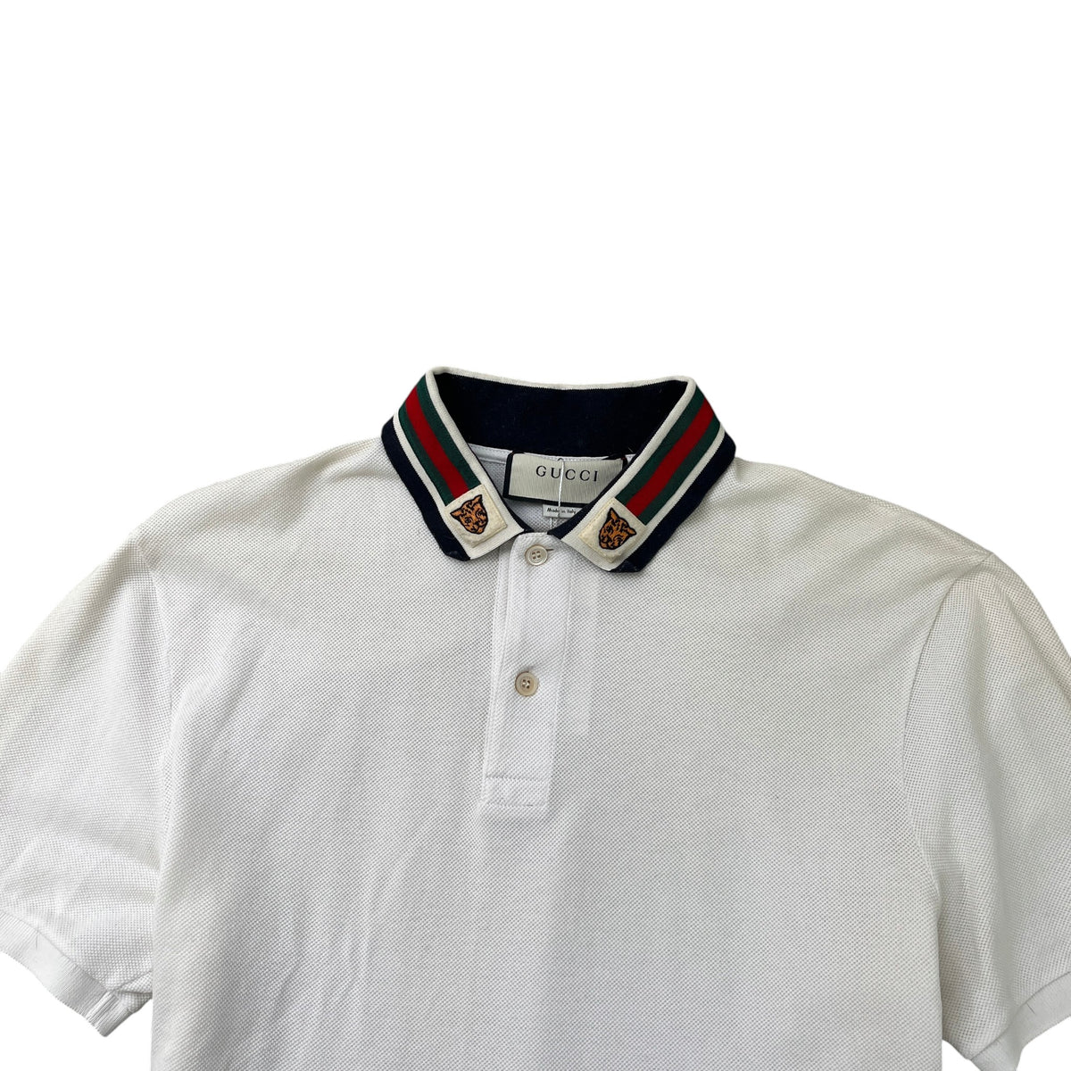 Men's Tiger Embroidered Logo Polo Shirt White Size L - Photo 5