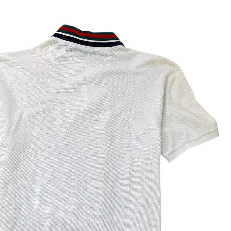 Men's Tiger Embroidered Logo Polo Shirt White Size L