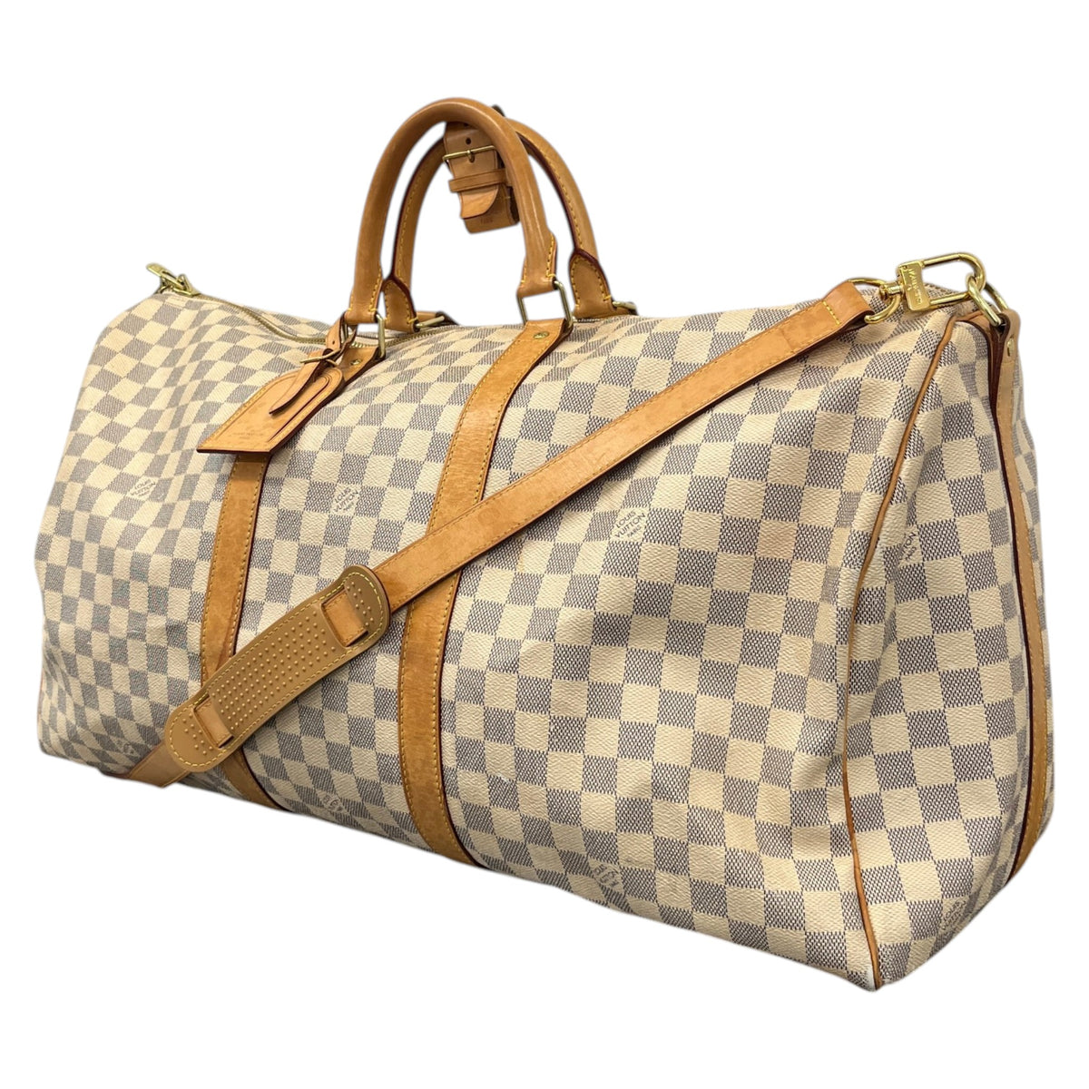 Men's Damier Azur Keepall Bandouliere 55 Travel Bag Cream - Photo 5