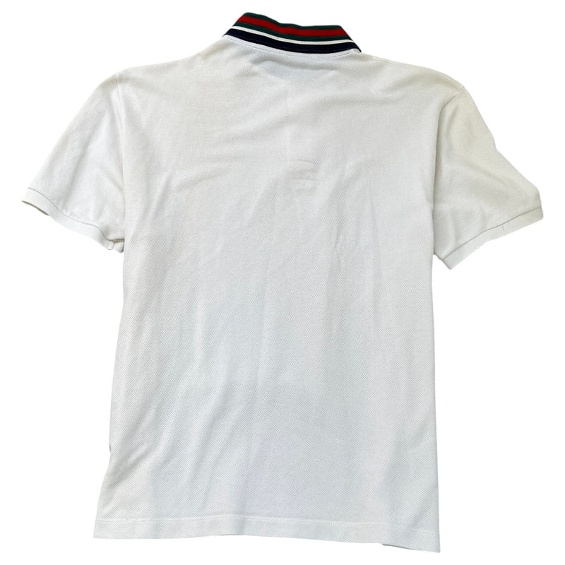 Men's Tiger Embroidered Logo Polo Shirt White Size L