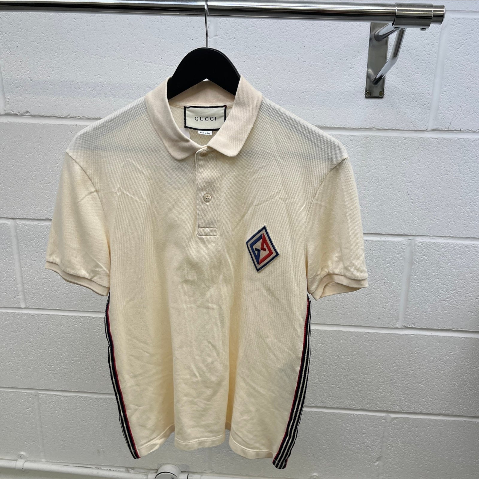Men's Embroidered Logo Polo Shirt Cream Size M - Photo 8