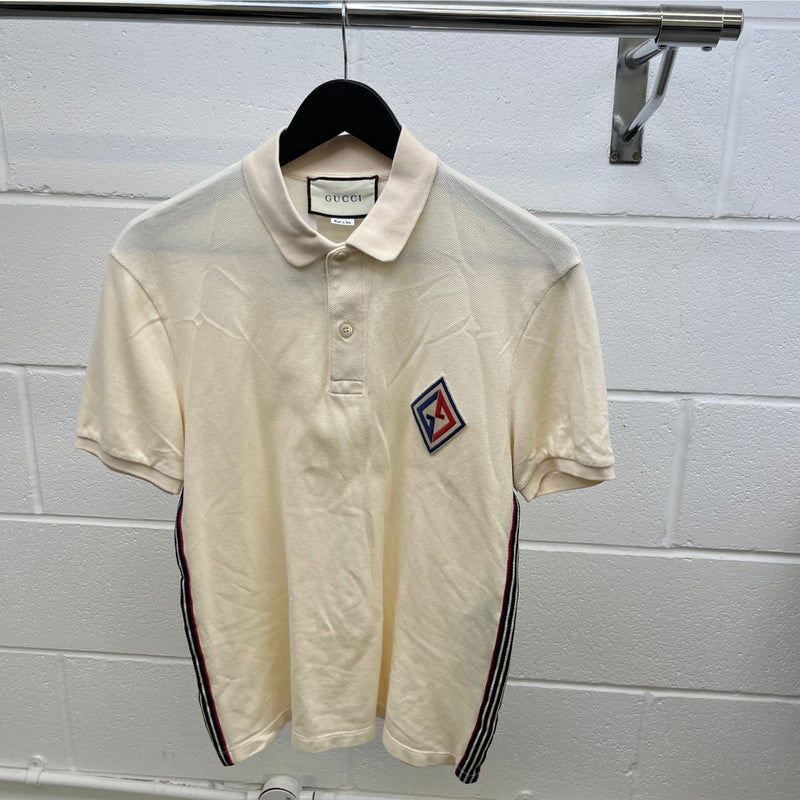 Men's Embroidered Logo Polo Shirt Cream Size M