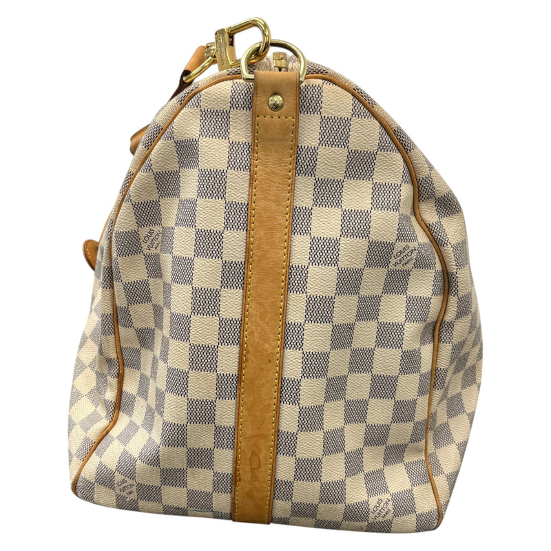 Men's Damier Azur Keepall Bandouliere 55 Travel Bag Cream