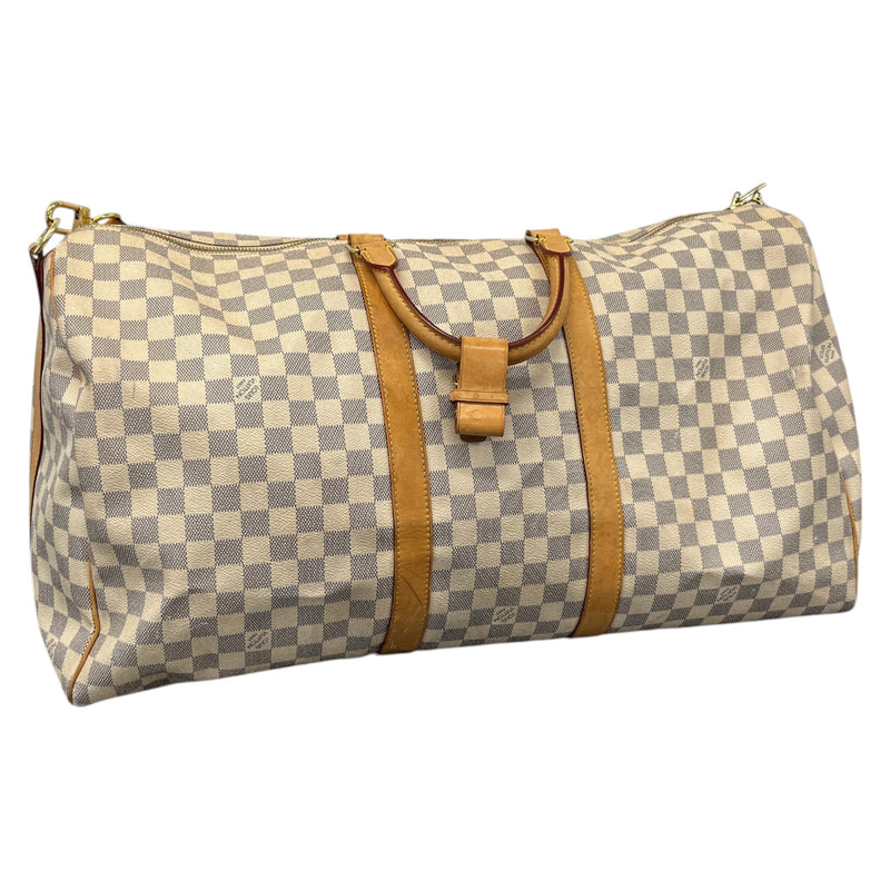 Men's Damier Azur Keepall Bandouliere 55 Travel Bag Cream
