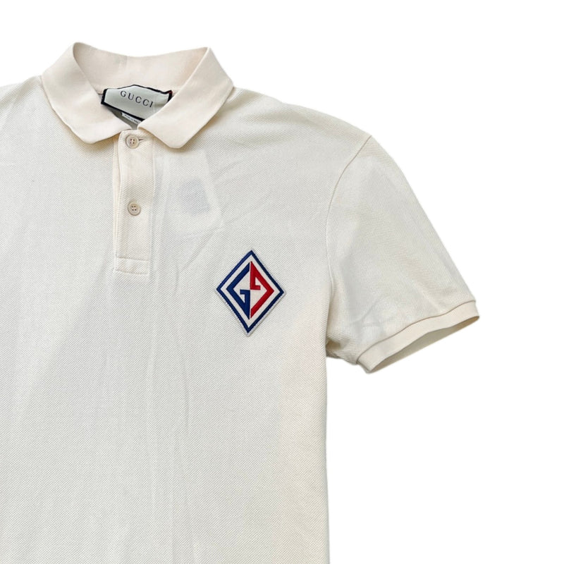 Men's Embroidered Logo Polo Shirt Cream Size M