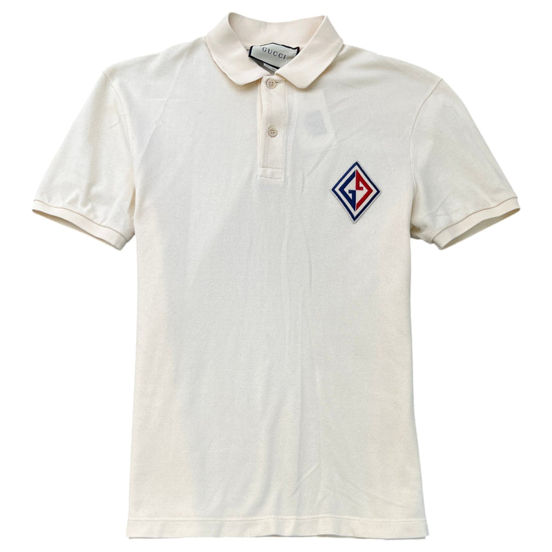 Men's Embroidered Logo Polo Shirt Cream Size M