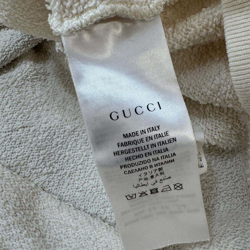 Men's Distressed Logo Print Hoodie White Size L