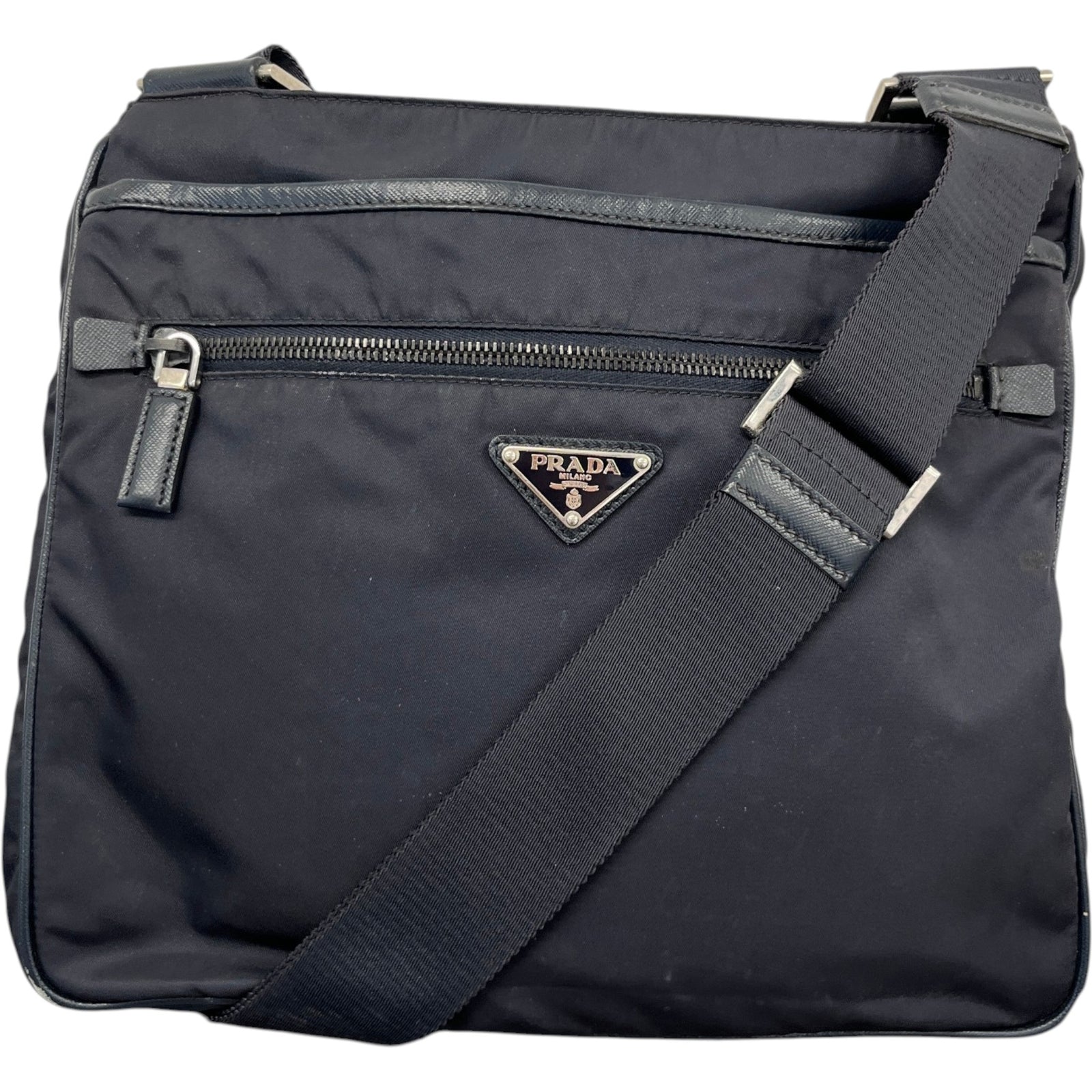 Men's Re-Nylon Plaque Logo Messenger Bag Navy - Photo 1