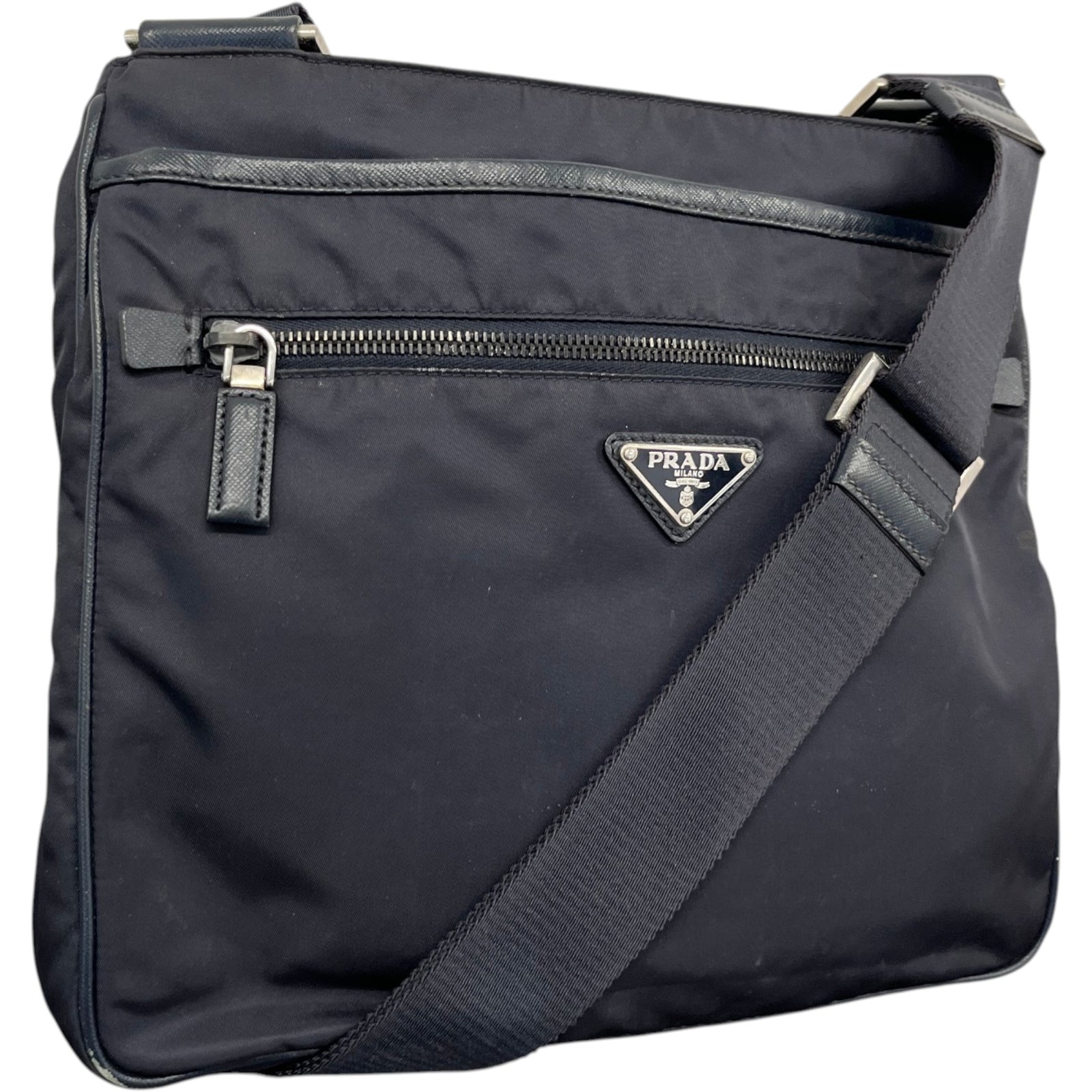 Men's Re-Nylon Plaque Logo Messenger Bag Navy - Photo 4