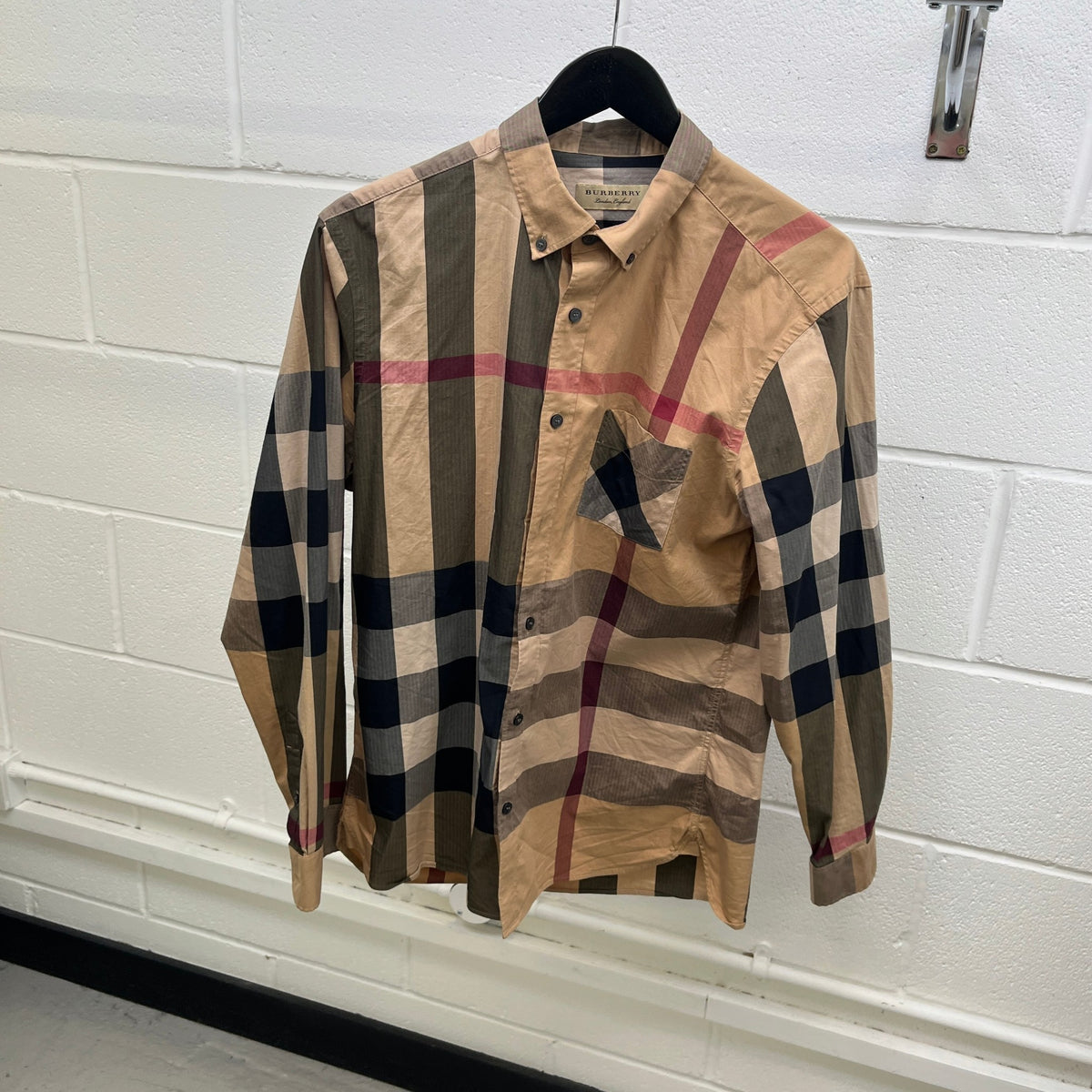 Men's Check Long Sleeve T-Shirt Beige Size L - Photo 8