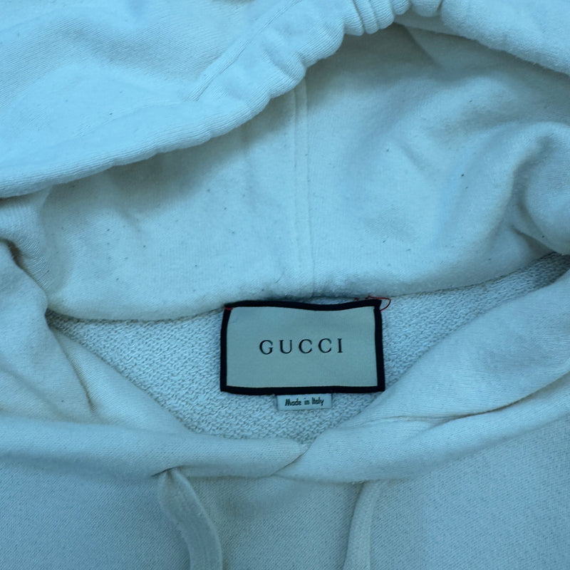 Men's Distressed Logo Print Hoodie White Size L