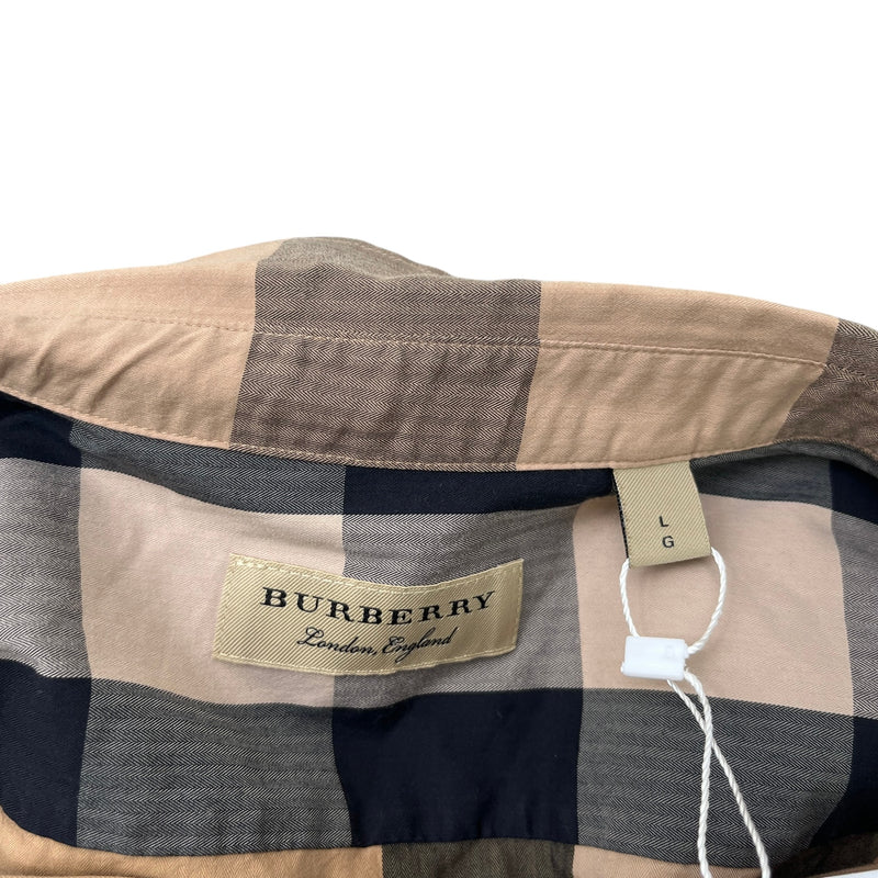 Men's Check Long Sleeve T-Shirt Beige Size L