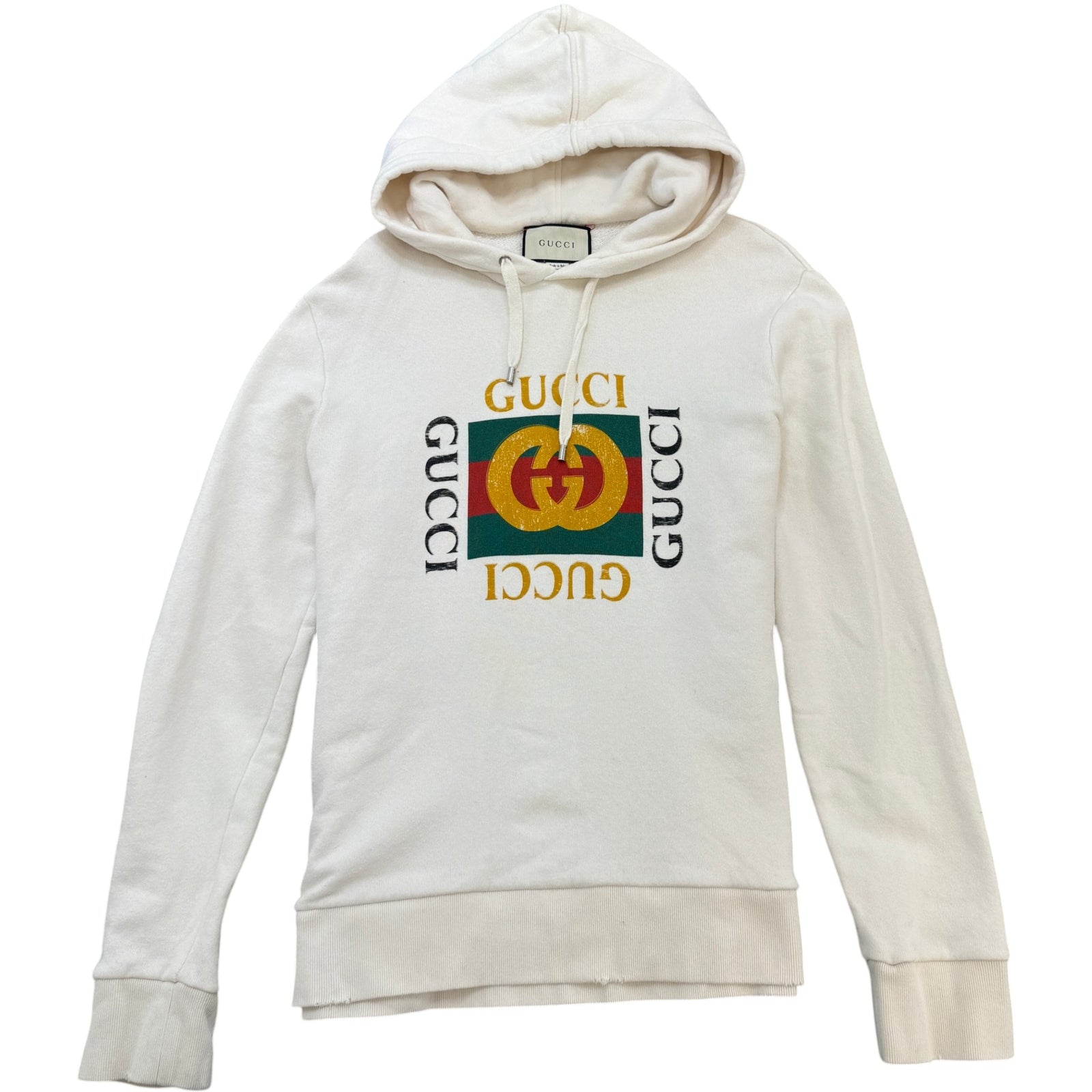 Men's Distressed Logo Print Hoodie White Size L - Photo 1