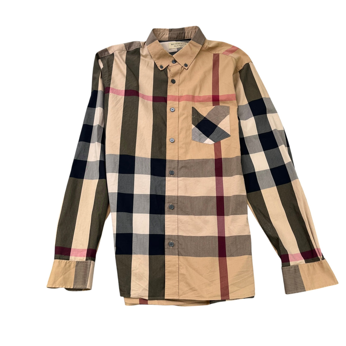 Men's Check Long Sleeve T-Shirt Beige Size L - Photo 1
