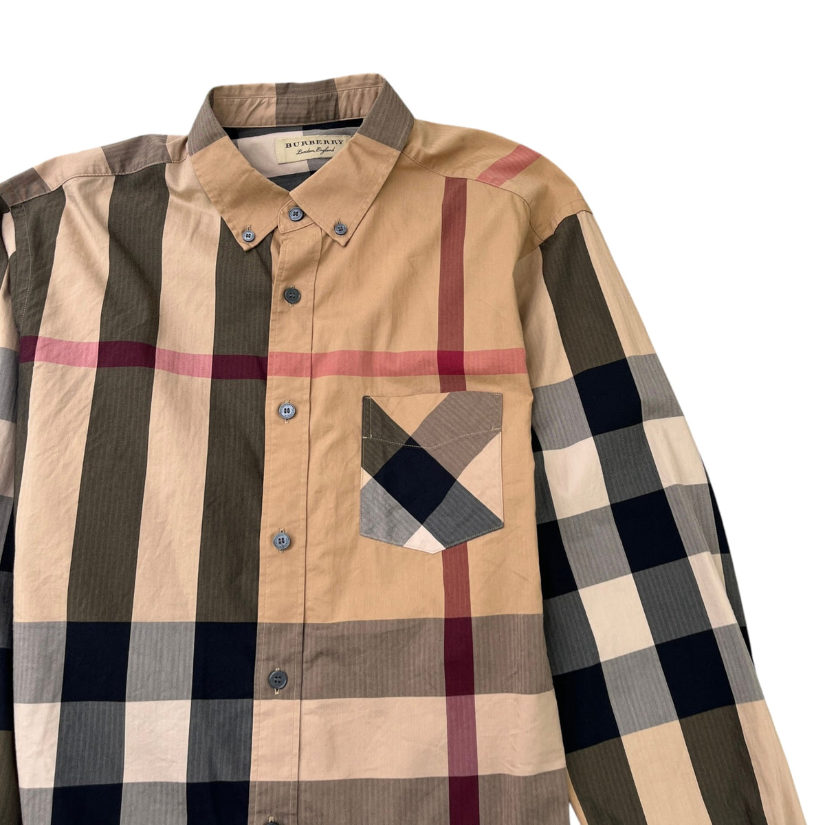 Men's Check Long Sleeve T-Shirt Beige Size L - Photo 5