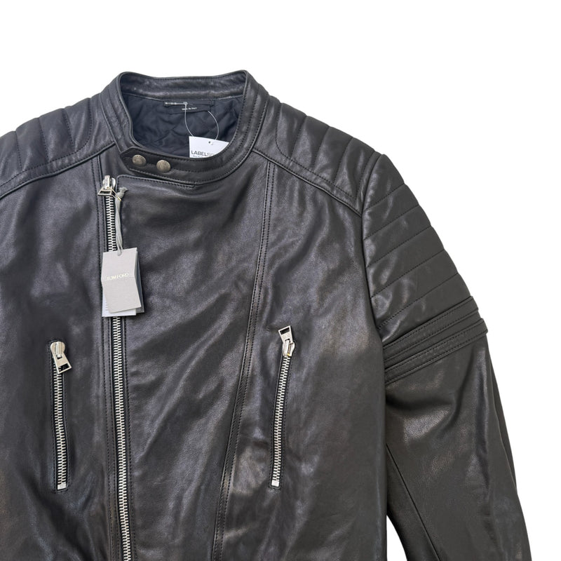 Men's Leather Biker Jacket Black Size XXL