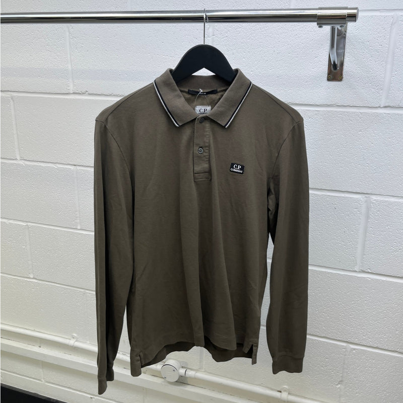 Men's Logo Patch Polo Shirt Khaki Size M