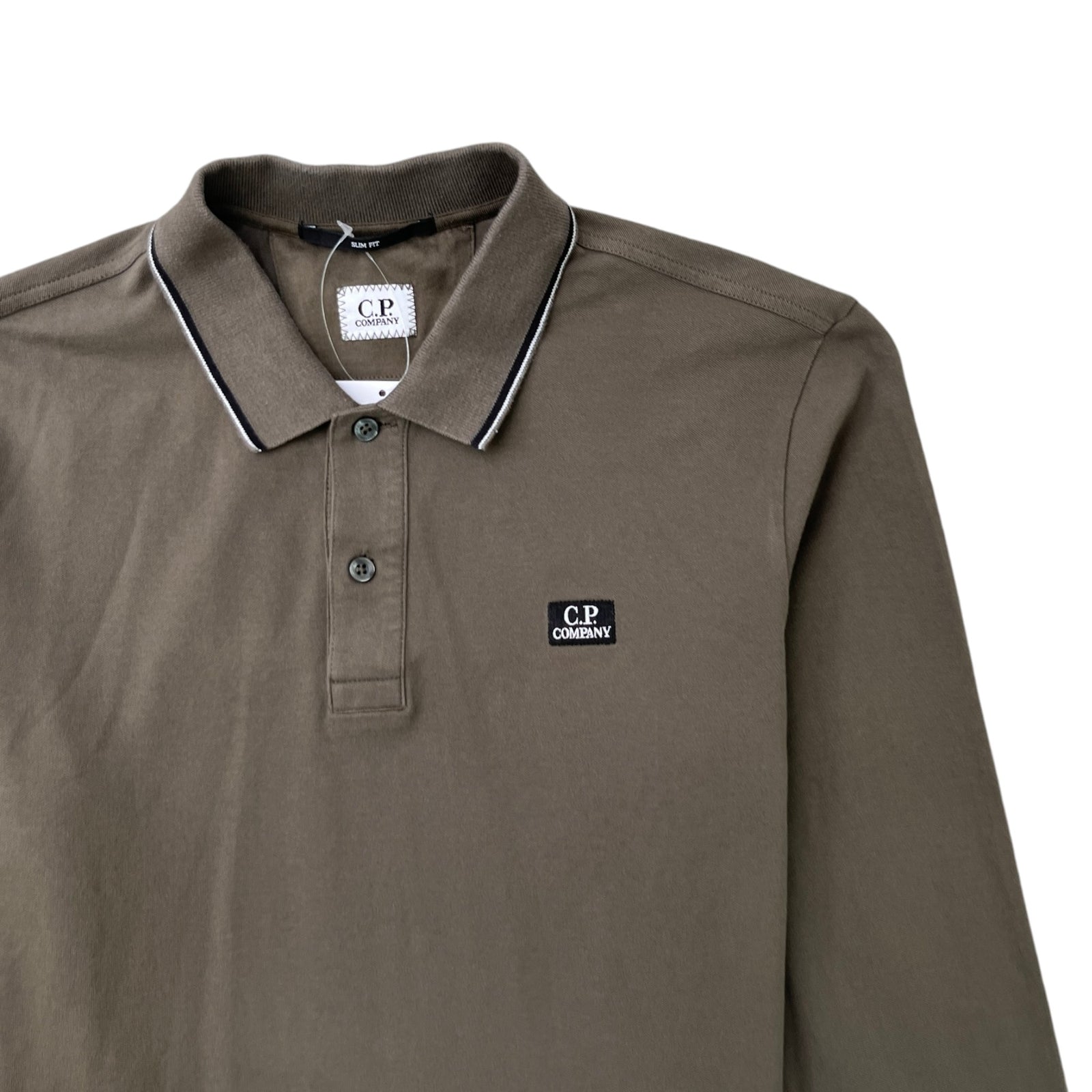 Men's Logo Patch Polo Shirt Khaki Size M - Photo 5