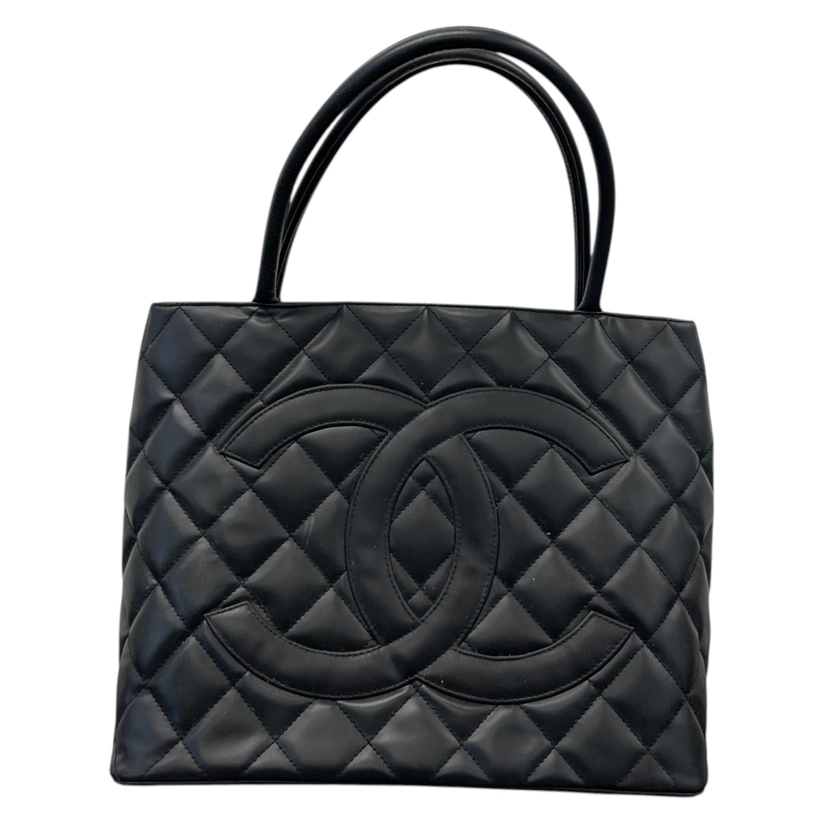 Women's Vintage CC Lambskin Medallion Tote Handbag Black - Photo 1