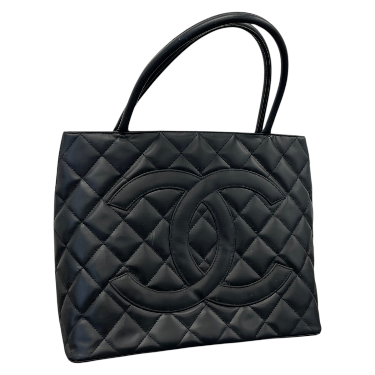 Women's Vintage CC Lambskin Medallion Tote Handbag Black - Photo 4