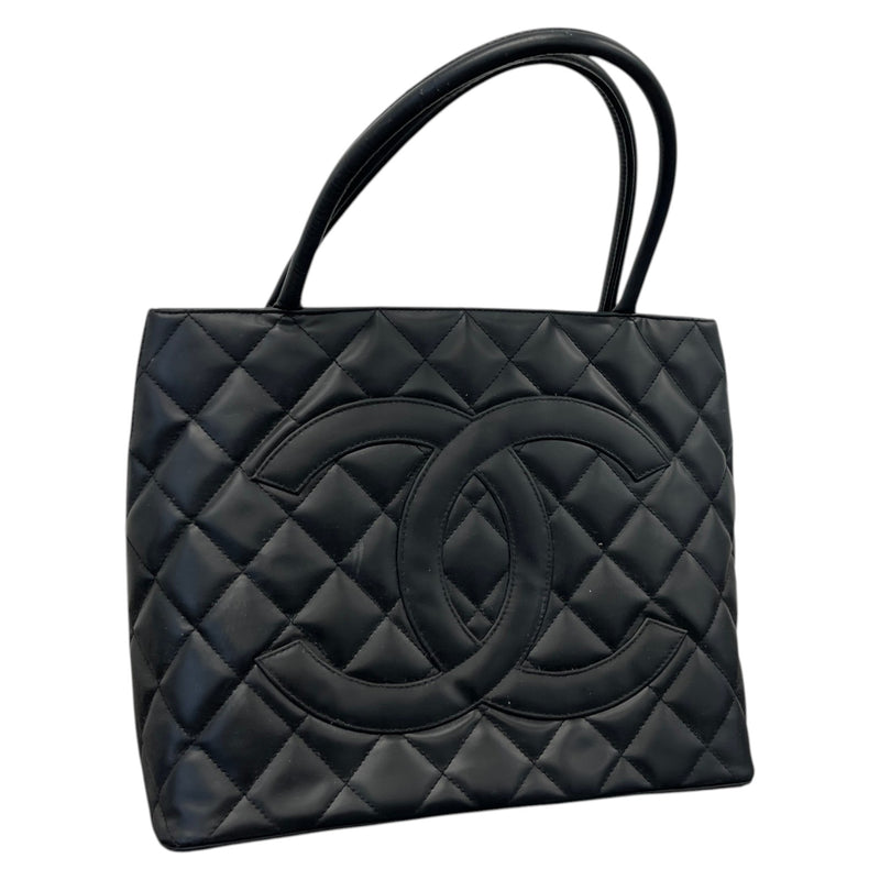 Women's Vintage CC Lambskin Medallion Tote Handbag Black