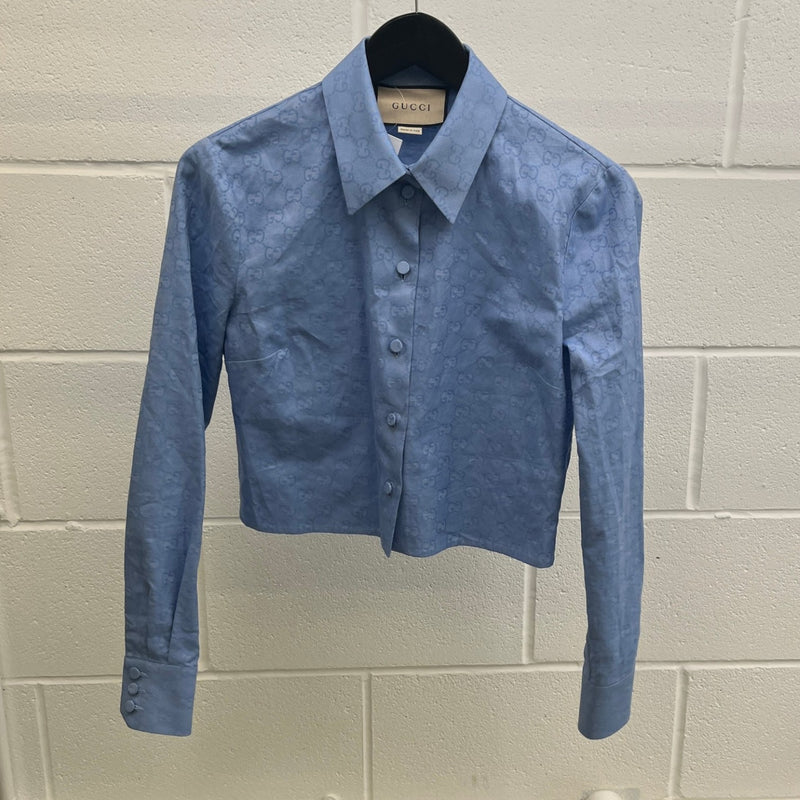 Women's Gg Supreme Cropped Long Sleeve Shirt Blue Size S