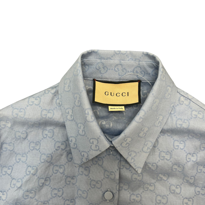 Women's Gg Supreme Cropped Long Sleeve Shirt Blue Size S