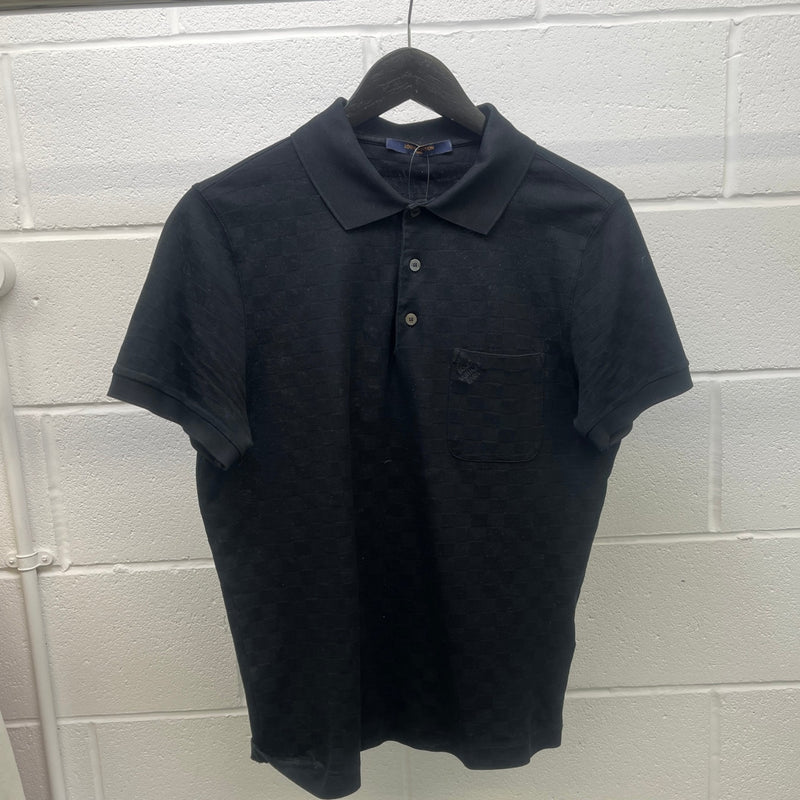 Men's Full Damier Polo Shirt Black Size S