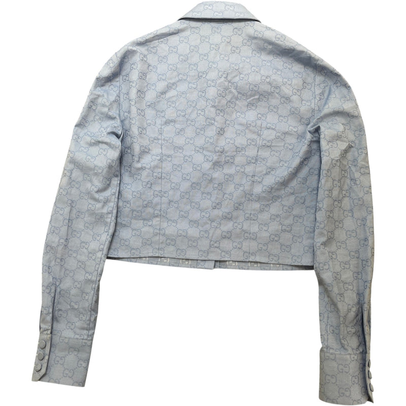 Women's Gg Supreme Cropped Long Sleeve Shirt Blue Size S