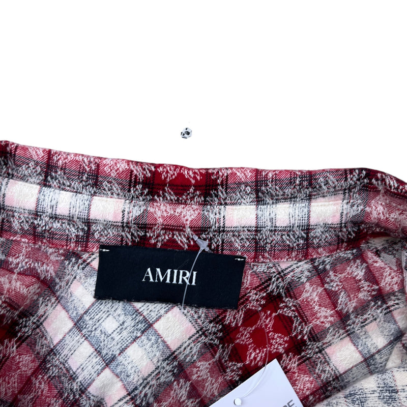 Men's Distressed Bleached Flannel Long Sleeve Shirt Red Size M