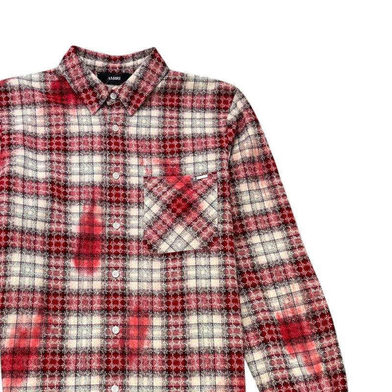 Men's Distressed Bleached Flannel Long Sleeve Shirt Red Size M