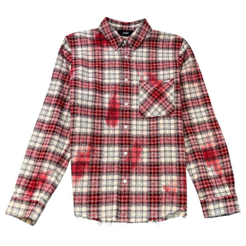 Men's Distressed Bleached Flannel Long Sleeve Shirt Red Size M
