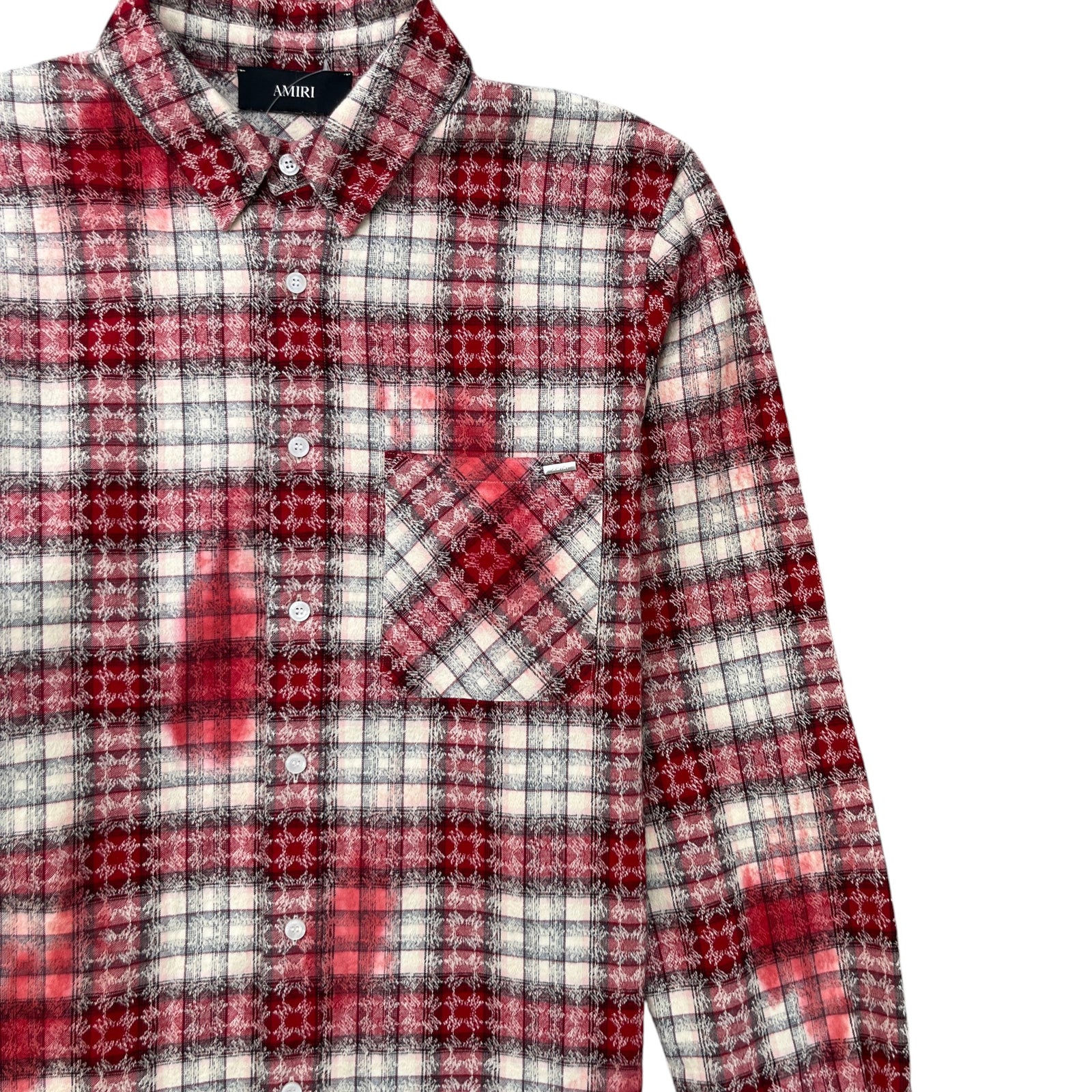 Men's Distressed Bleached Flannel Long Sleeve Shirt Red Size M - Photo 6