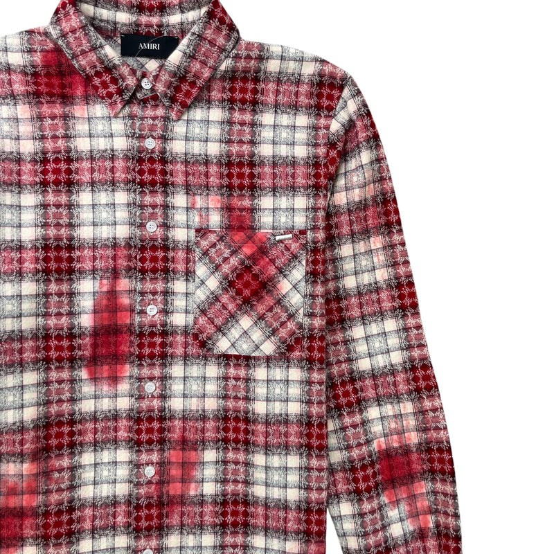 Men's Distressed Bleached Flannel Long Sleeve Shirt Red Size M