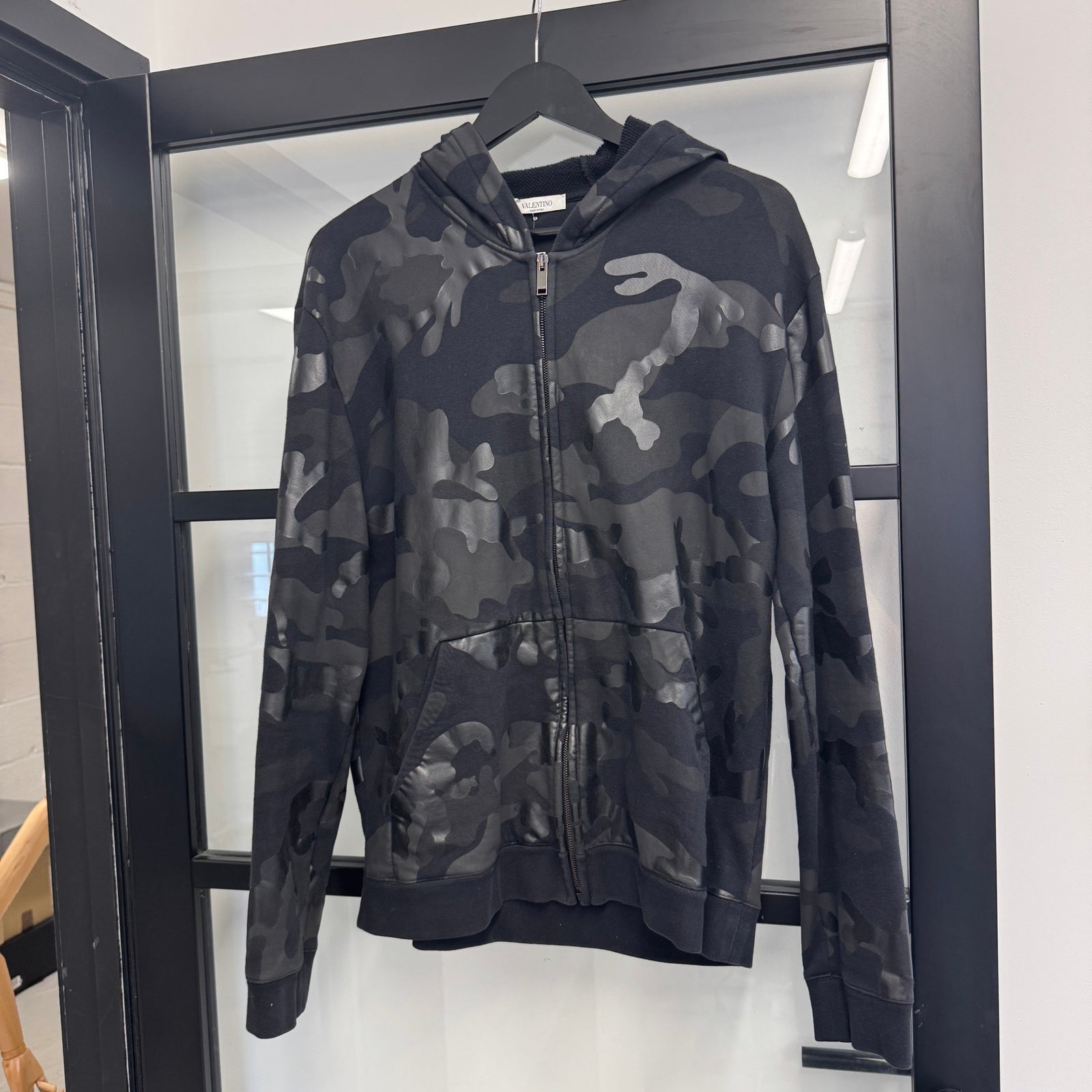 Men's Camouflage Print Zip Up Hoodie Black Size L - Photo 7