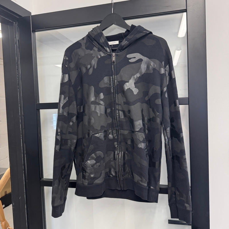 Men's Camouflage Print Zip Up Hoodie Black Size L