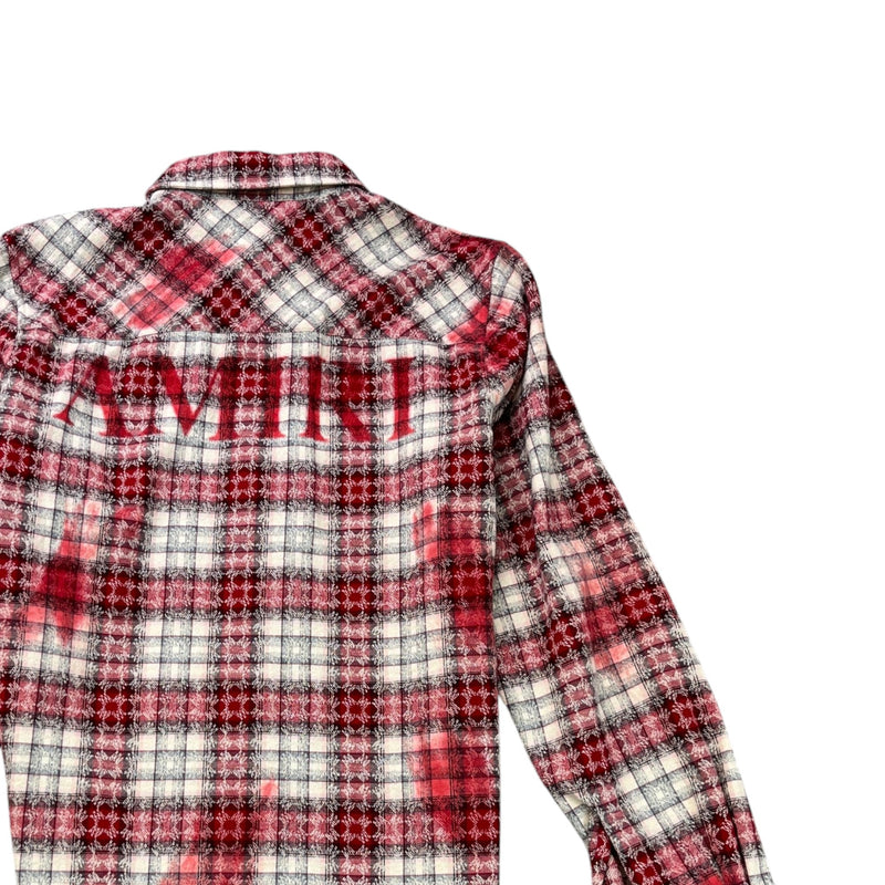 Men's Distressed Bleached Flannel Long Sleeve Shirt Red Size M