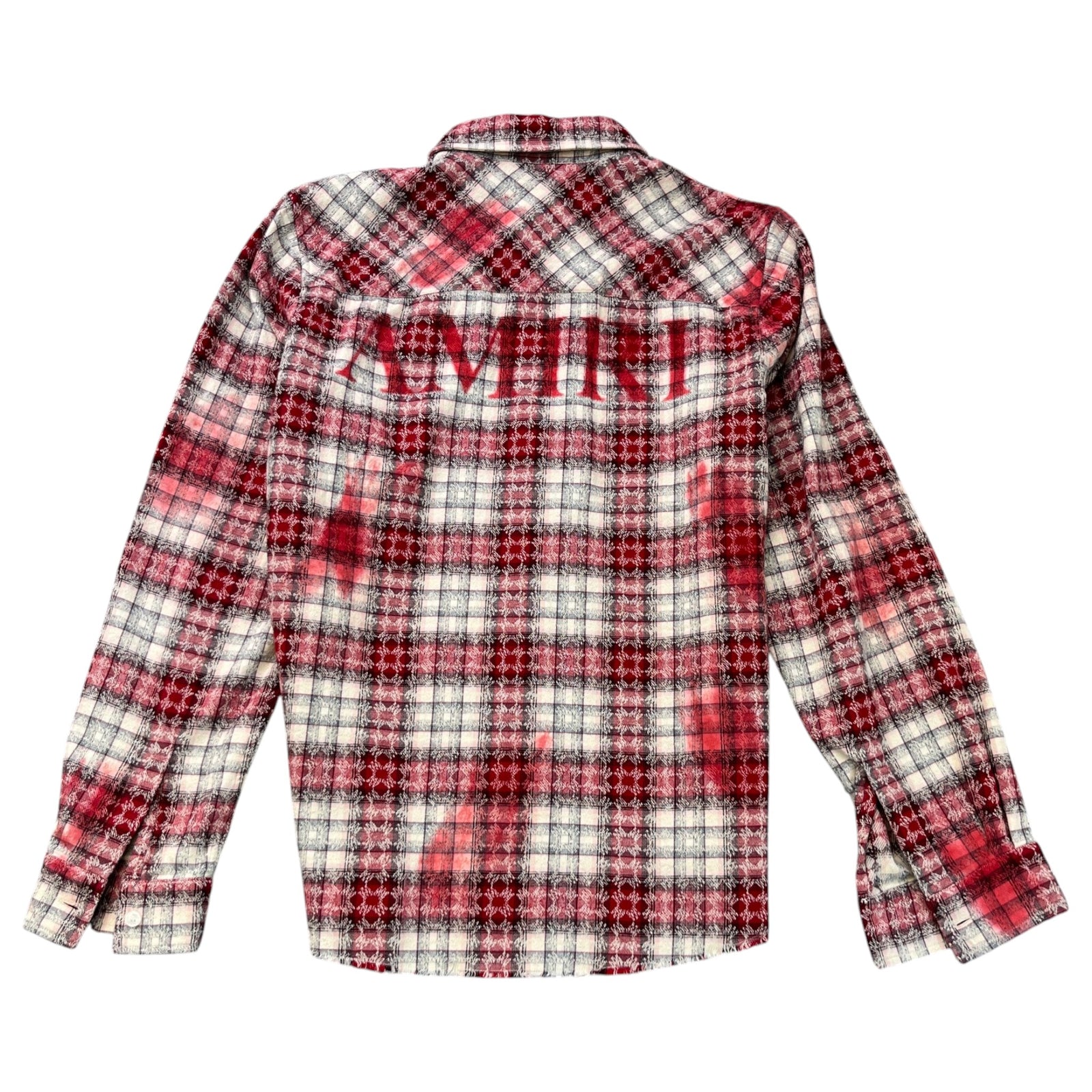 Men's Distressed Bleached Flannel Long Sleeve Shirt Red Size M - Photo 2