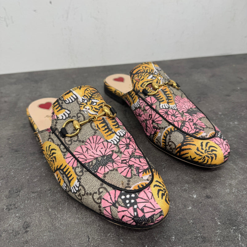 Women's Bengal Tiger Print Princetown Loafers Beige Size EU 37 / UK 4