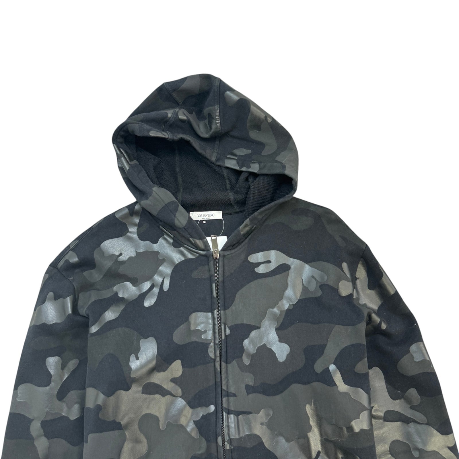 Men's Camouflage Print Zip Up Hoodie Black Size L - Photo 3