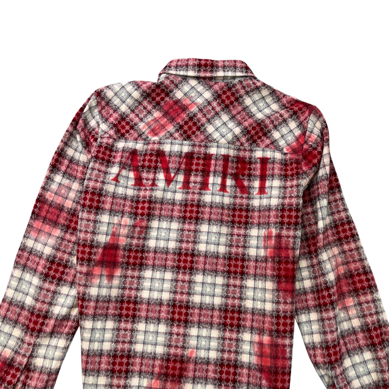 Men's Distressed Bleached Flannel Long Sleeve Shirt Red Size M - Photo 5