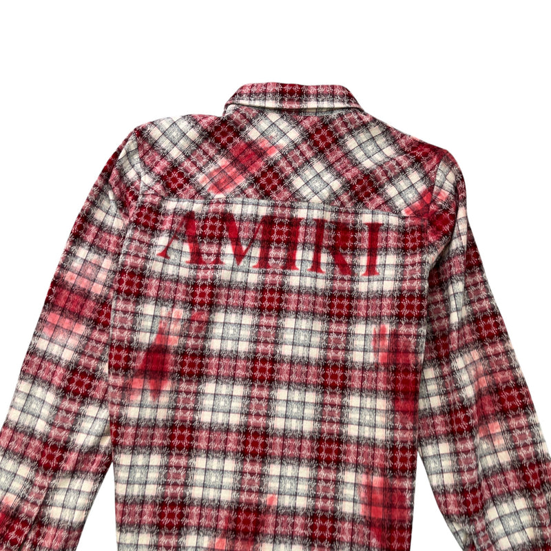 Men's Distressed Bleached Flannel Long Sleeve Shirt Red Size M