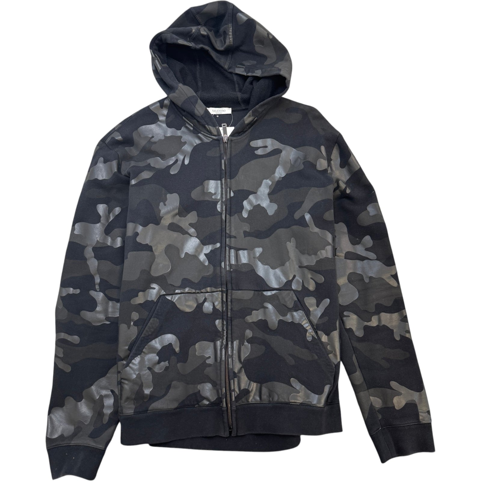 Men's Camouflage Print Zip Up Hoodie Black Size L - Photo 1