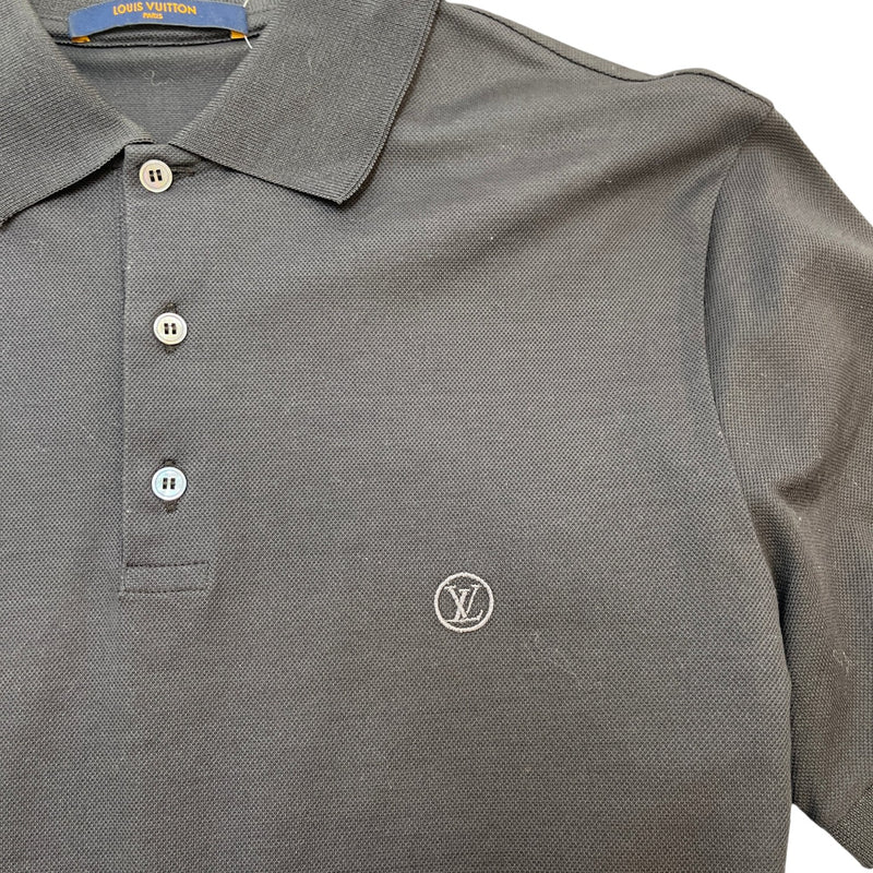Men's Embroidered Logo Polo Shirt Black Size M