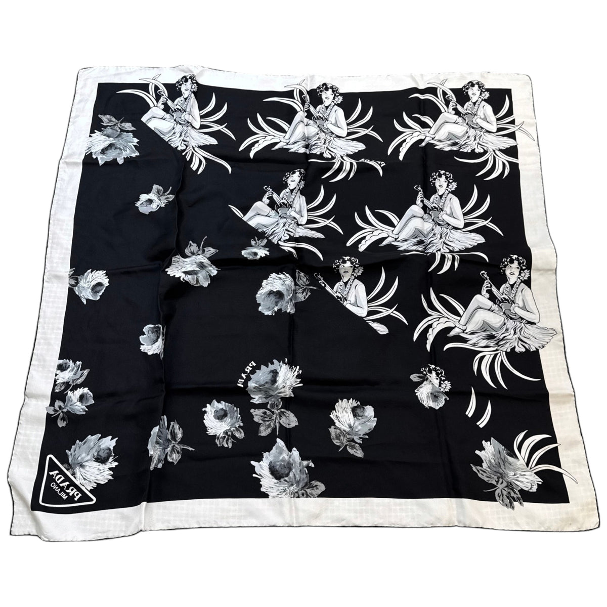 Women's Hawaiian Floral Scarf Black - Photo 2
