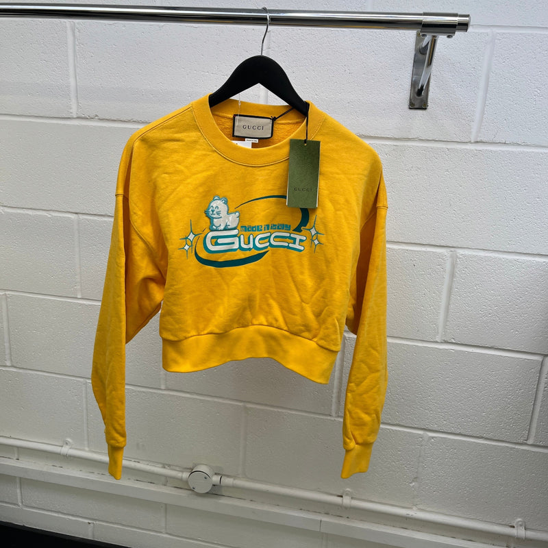 Women's Graphic Logo Cropped Sweatshirt Yellow Size XS / UK 6