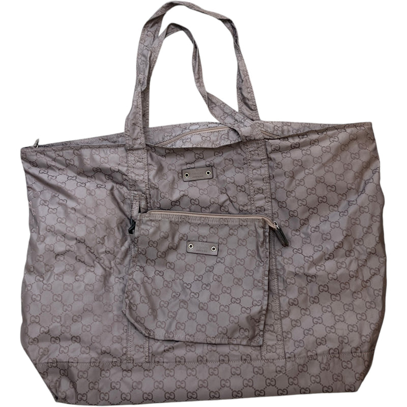 Women's GG Supreme Nylon Foldable Tote Travel Bag Grey