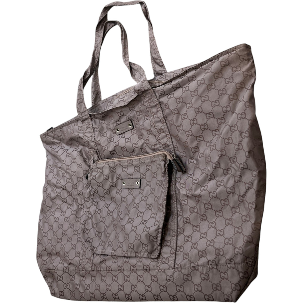 Women's GG Supreme Nylon Foldable Tote Travel Bag Grey - Photo 2