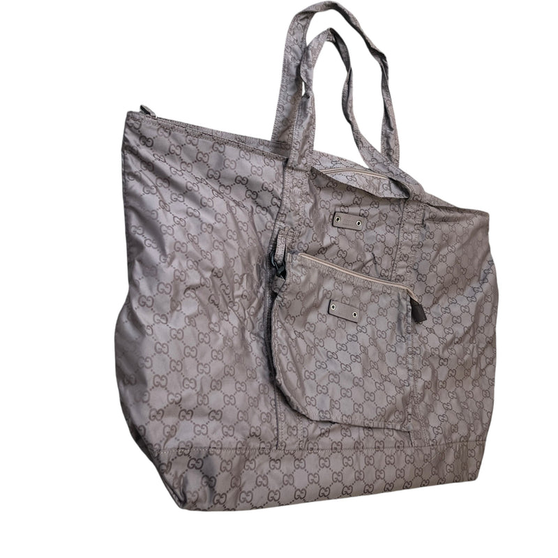 Women's GG Supreme Nylon Foldable Tote Travel Bag Grey