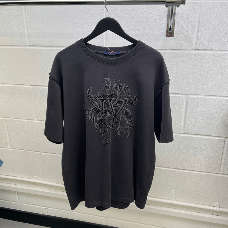 Men's Vegetal Lace Embroidery T-Shirt Charcoal Size XXL